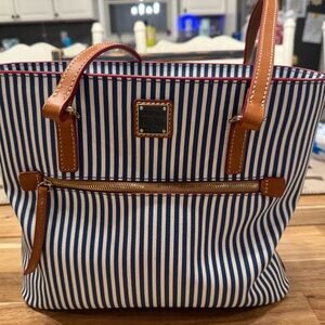 Dooney & Bourke Navy and White Striped Tote
